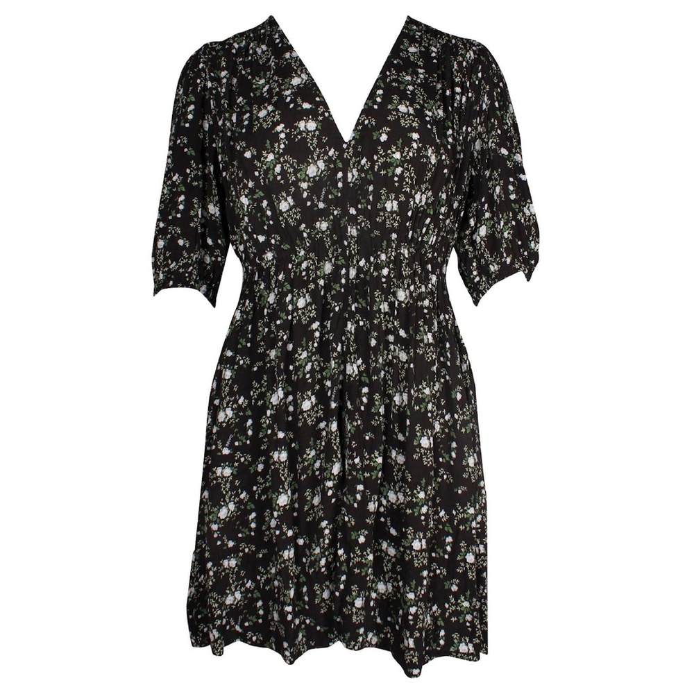 Ganni Black Floral Print Summer Mini Dress Viscose Cellulose